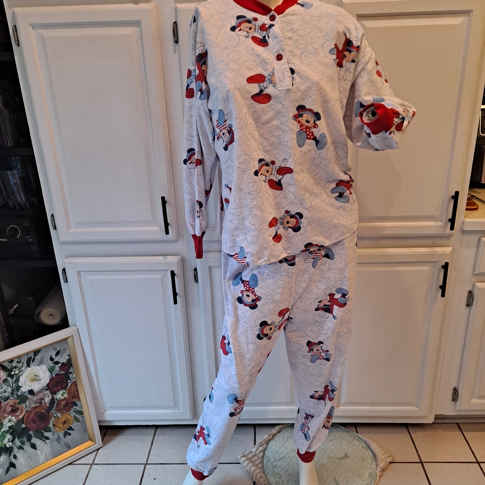 Disney Mickey Unlimited Vintage Women's Flannel Pajama Set - Red, White and Blue